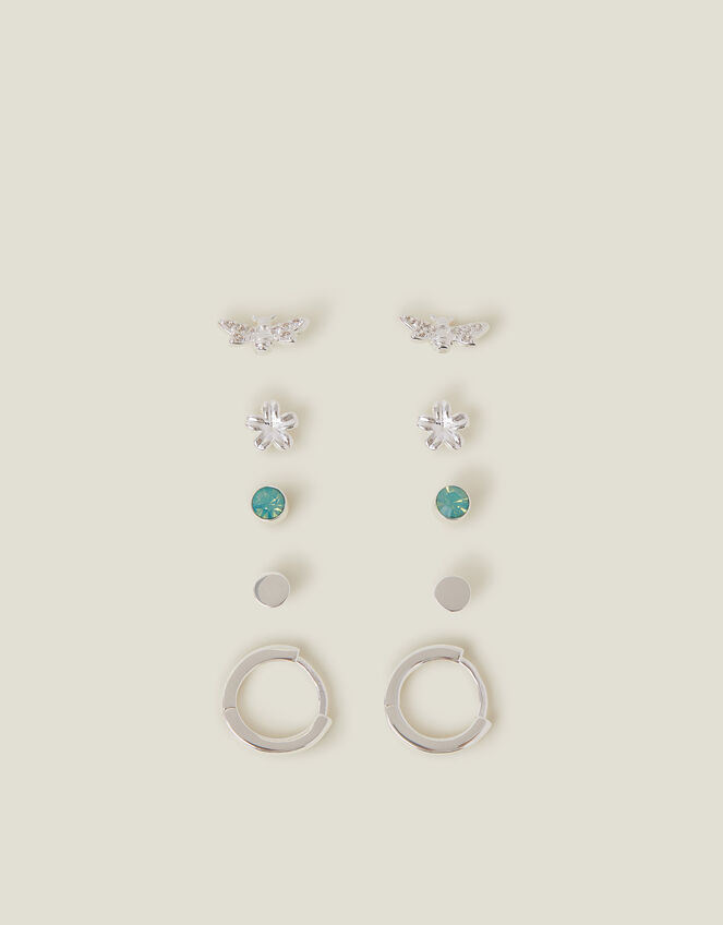 5-Pack Sterling Silver-Plated Bee Stud and Hoop Earrings, , large