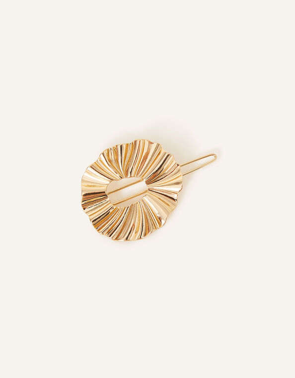 Pleated Metal Hair Clip, , large