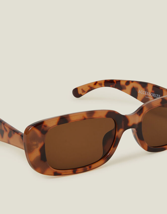 Narrow Tortoiseshell Rectangle Sunglasses, , large