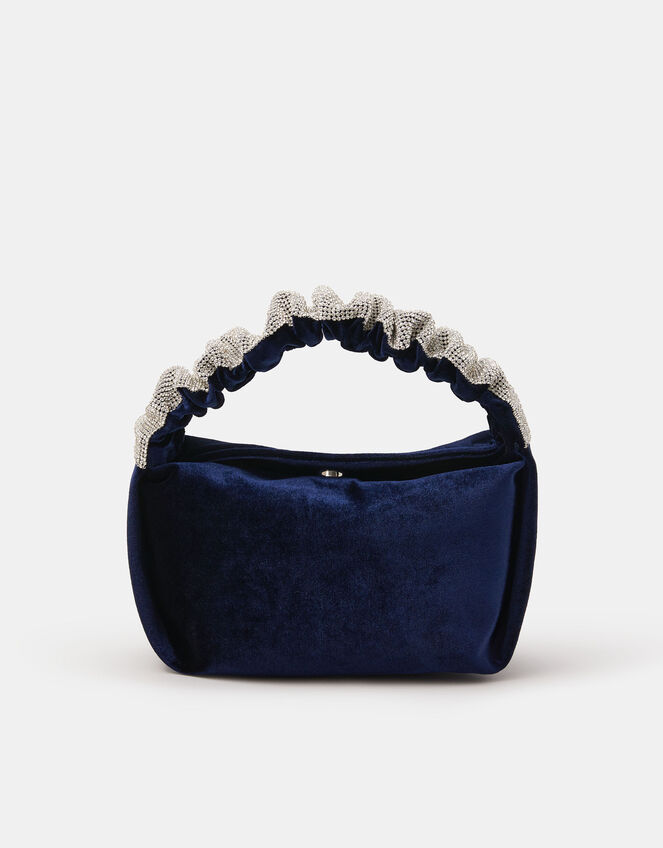 Diamanté Ruched Strap Velvet Handbag, , large