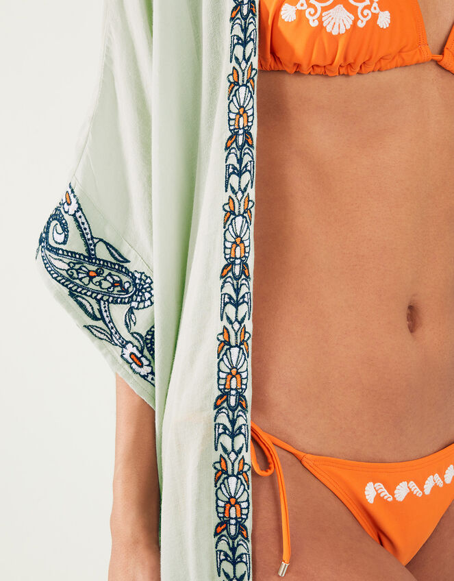 Shell Embroidered Tassel Trim Kimono, Green (MINT), large