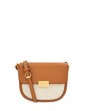 Linen Panel Cross-Body Bag, Tan (TAN), large