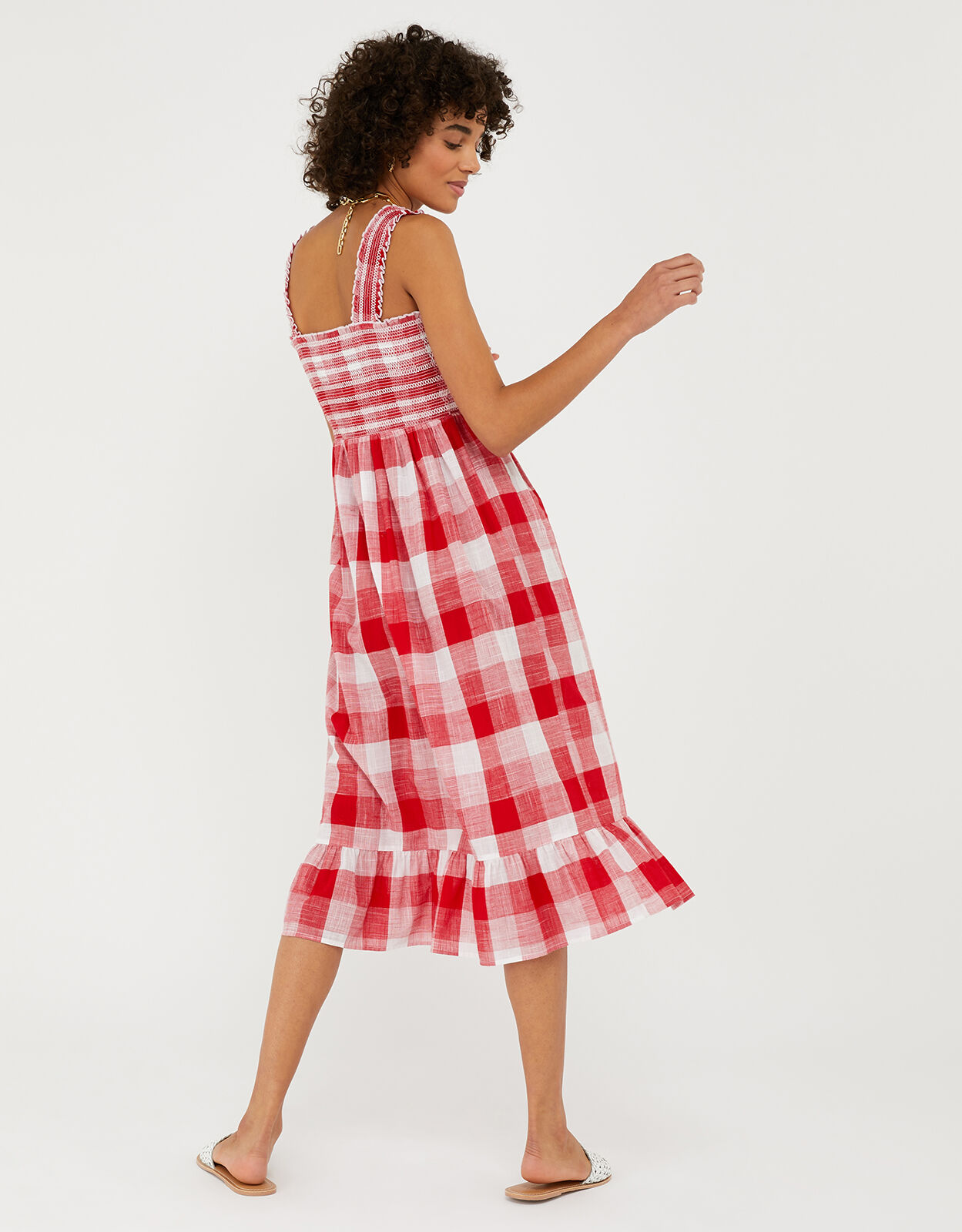 Gingham Bandeau Beach Dress in Pure Cotton Red Beach holiday dresses Accessorize Global