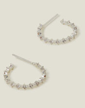 Sterling Silver-Plated Fine Diamant&eacute; Hoop Earrings, , large