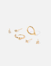 Gold-Plated Sparkle Stud and Hoop Earring Set, , large