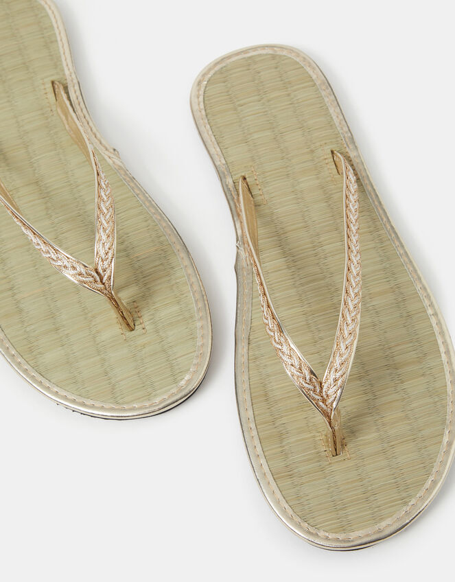 Braided Metallic Seagrass Flip Flops, Gold (GOLD), large