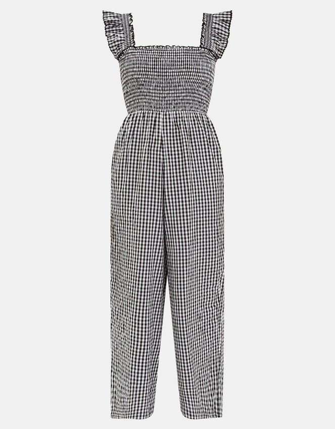 Gingham Wide Leg Jumpsuit, Black (BLACK), large