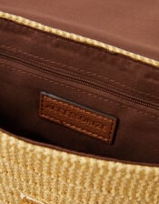 Twistlock Raffia Crossbody Bag, Tan (TAN), large