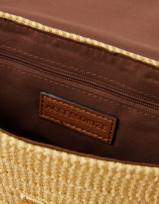 Twistlock Raffia Crossbody Bag, Tan (TAN), large