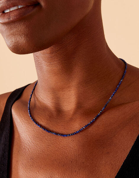 14ct Gold-Plated Lapis Lazuli Beaded Necklace, , large