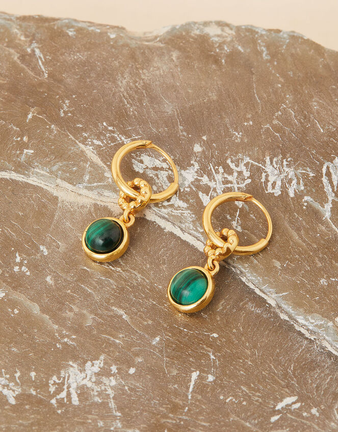 14ct Gold-Plated Heirloom Malachite Charm Earrings, , large