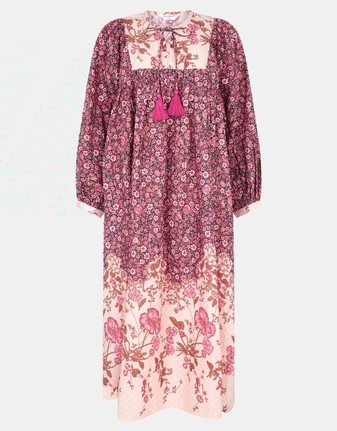 Floral Print Long Sleeve Midi Dress, Pink (PINK), large