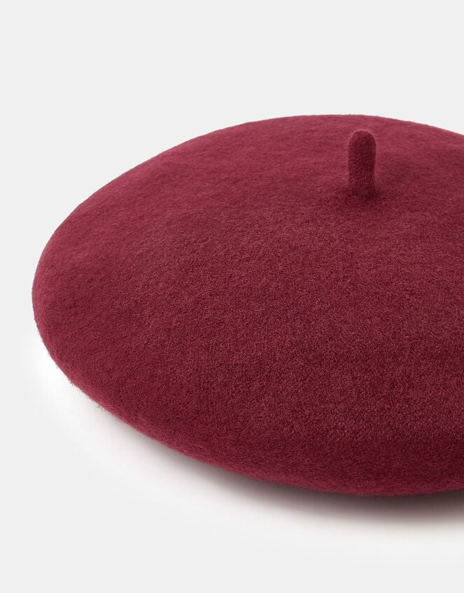 Plain Wool Beret, Red (BURGUNDY), large