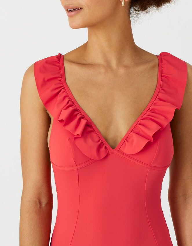 Exaggerated Ruffle Shaping Swimsuit, Red (RED), large