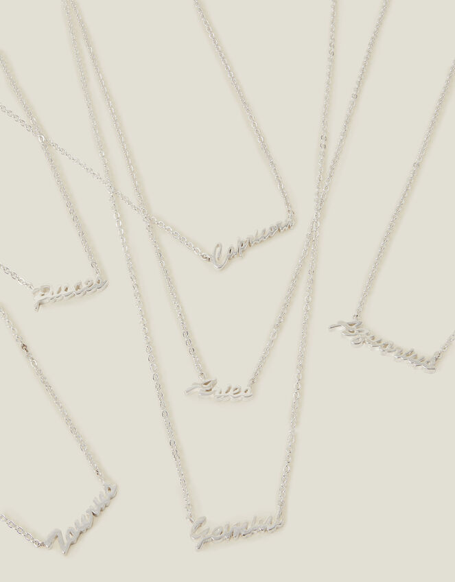 Sterling Silver-Plated Script Star Sign Necklace, Silver (ST SILVER), large