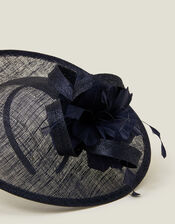 Large Disc Feather Corsage Fascinator, Blue (NAVY), large