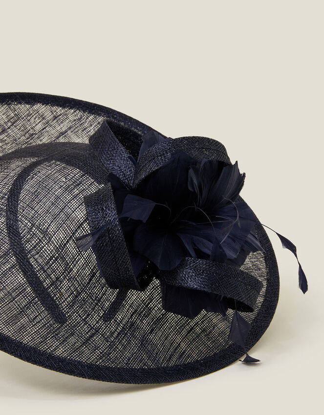 Large Disc Feather Corsage Fascinator, Blue (NAVY), large