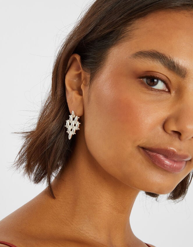 Sterling Silver-Plated Diamond Drop Earrings, , large