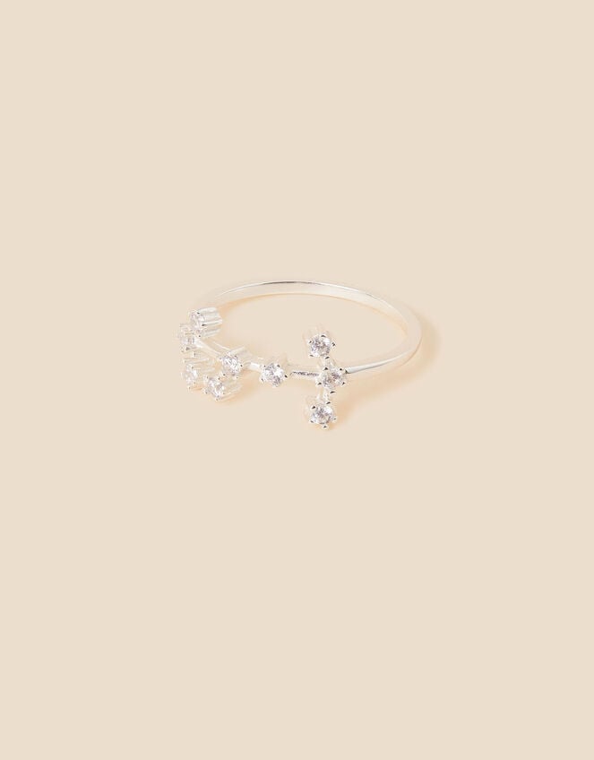 Recycled Sterling Silver Sparkly Constellation Scorpio Ring, White (ST CRYSTAL), large