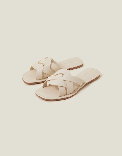 Interwoven Leather Sandals, Cream (CREAM), large