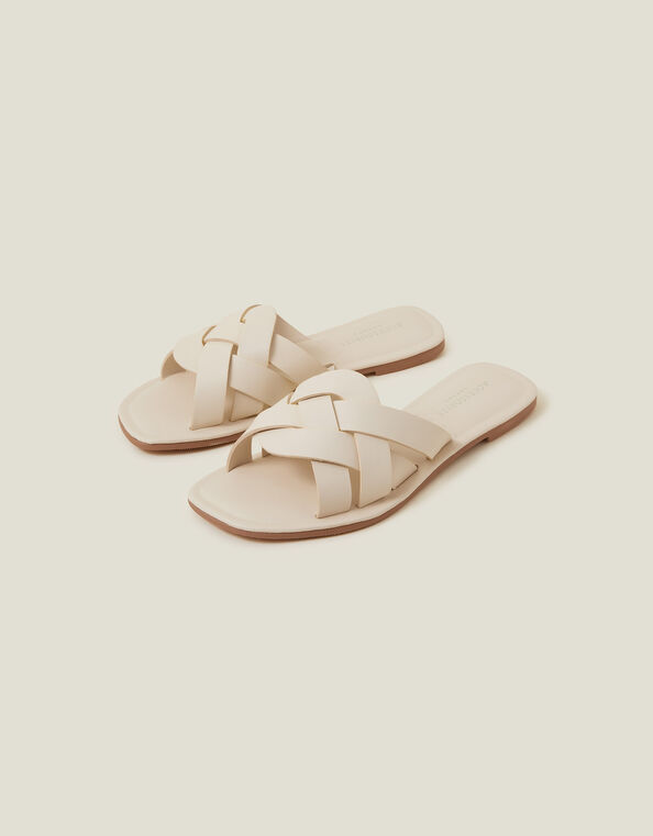 Interwoven Leather Sandals, Cream (CREAM), large