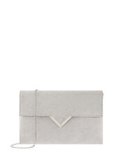 Natalie Metallic Envelope Clutch with Strap, Silver (SILVER), large