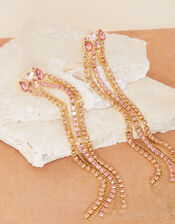 Gold-Plated Crystal Stone Long Earrings, , large