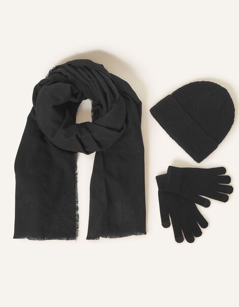 Super-Soft Hat, Gloves, and Scarf Set, Black (BLACK), large