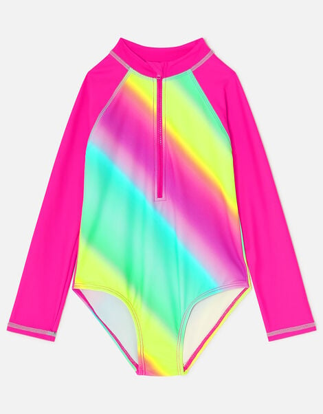 Girls Rainbow Long Sleeve Swimsuit Multi, Multi (BRIGHTS-MULTI), large
