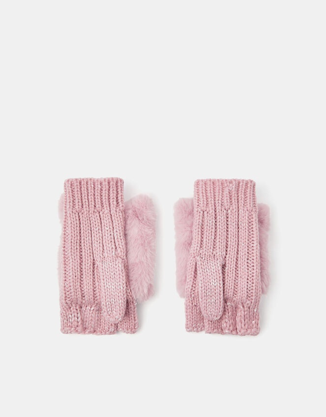 Girls Cat Fingerless Mitten Gloves, Pink (PINK), large