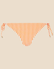 Seersucker Stripe Side Tie Bikini Bottoms, Orange (ORANGE), large