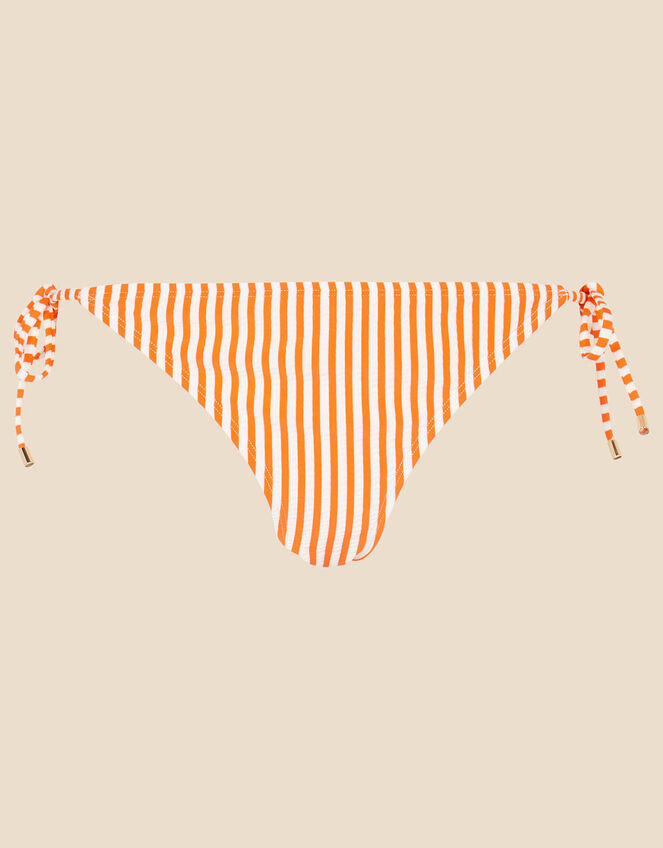 Seersucker Stripe Side Tie Bikini Bottoms, Orange (ORANGE), large