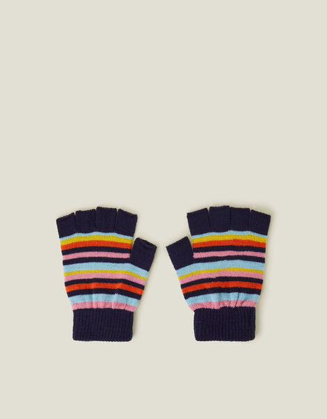 Stripe Fingerless Gloves, Blue (NAVY), large