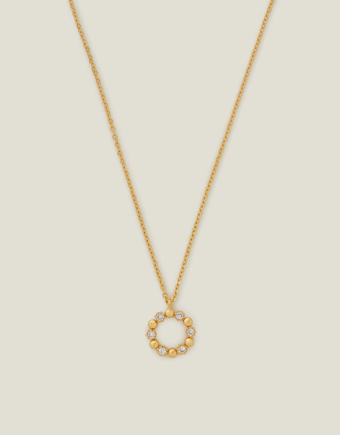 14ct Gold-Plated Flower Circle Pendant Necklace, , large