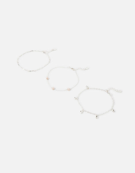 Flower and Stone Chain Anklet Set, , large