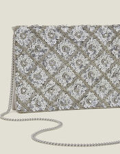 Metallic Embellished Clutch Bag, Silver (SILVER), large