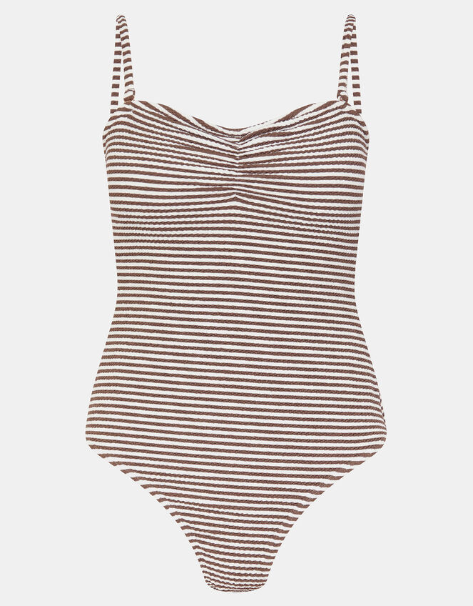 Textured Stripe Swimsuit, Camel (BEIGE), large
