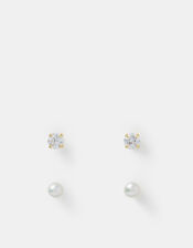 2-Pack 14ct Gold-Plated Pearl Stud Earrings, , large