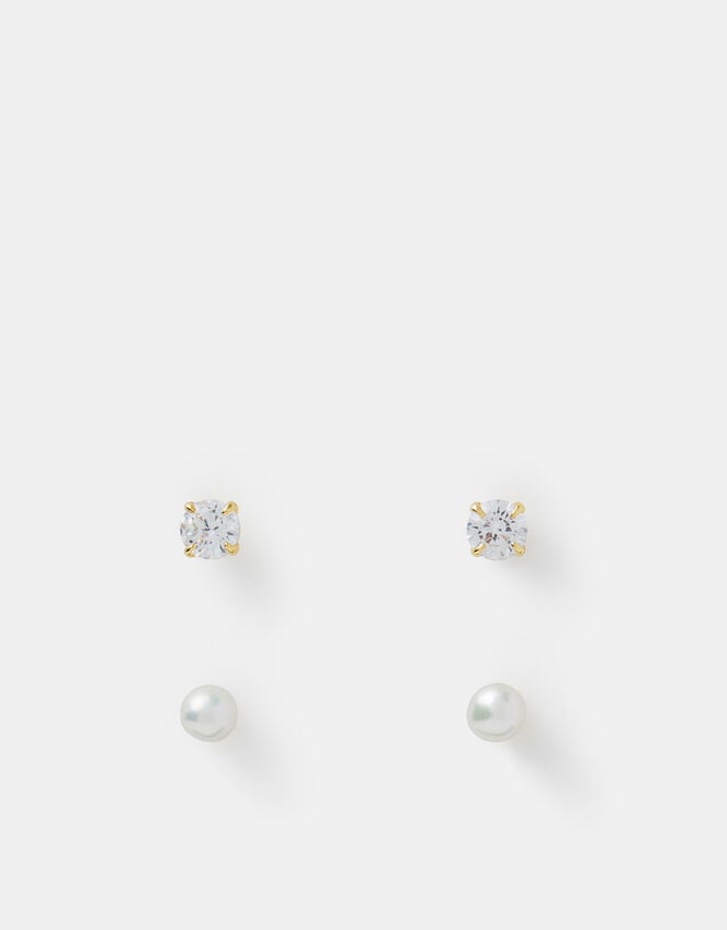 2-Pack 14ct Gold-Plated Pearl Stud Earrings, , large