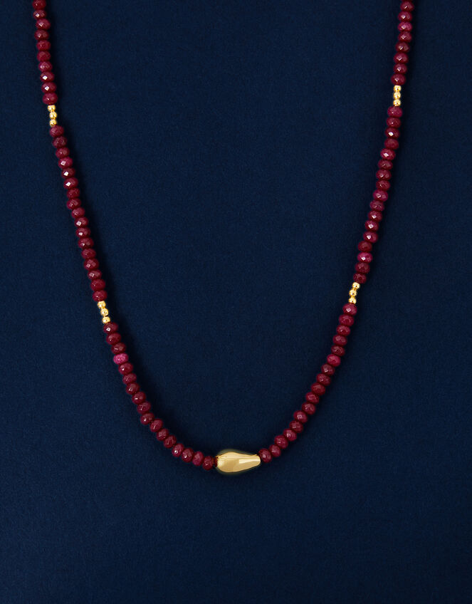 14ct Gold-Plated Ruby Quartz Beaded Necklace, , large
