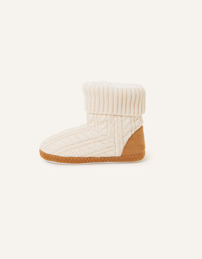 Cable Knitted Slipper Boots , Cream (CREAM), large