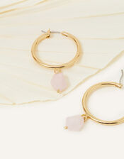 14ct Gold-Plated Rose Quartz Large Hoops, , large