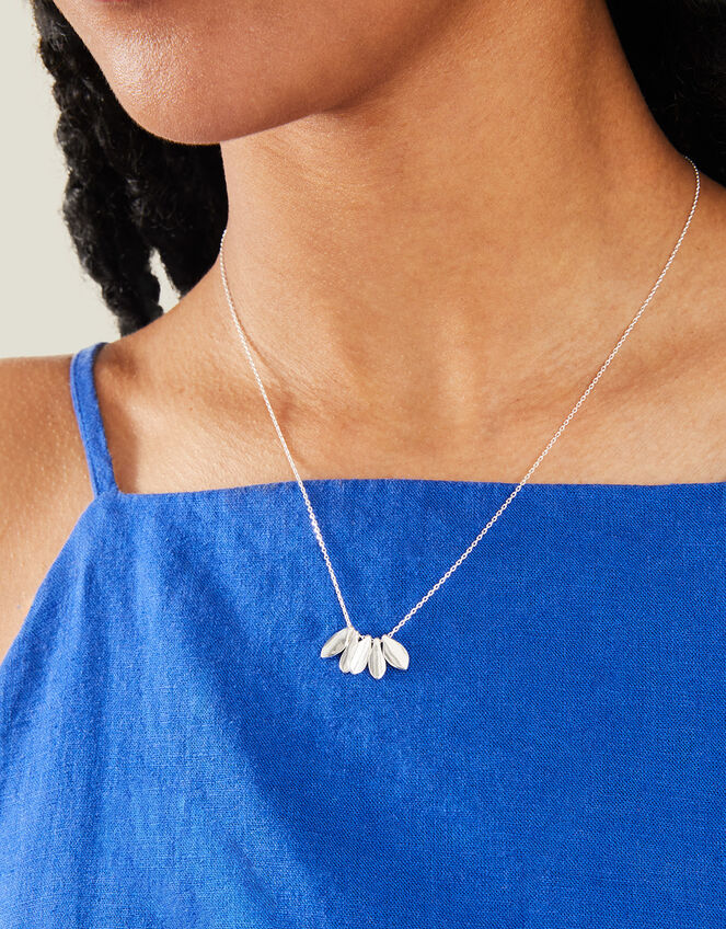 Sterling Silver-Plated Leaf Fan Necklace, , large
