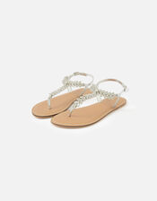 Diamante Leaf Strap Sandals, White (CRYSTAL), large