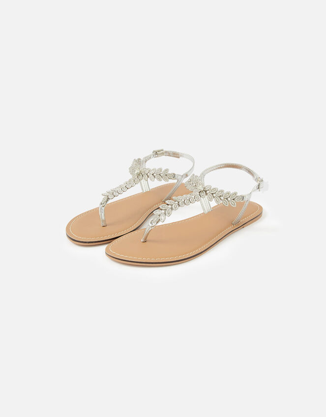 Diamante Leaf Strap Sandals, White (CRYSTAL), large