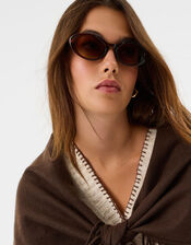 Oval Resin Sunglasses, Brown (BROWN), large