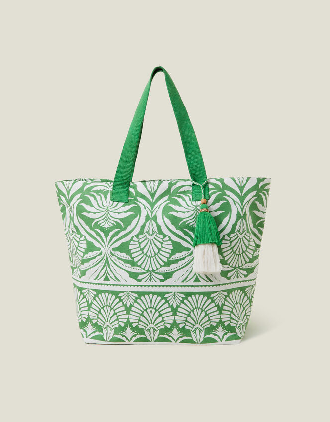 Ornamental Print Tassel Tote Bag, , large