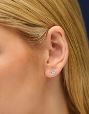 Sterling Silver Round Cut Stud Earrings, , large