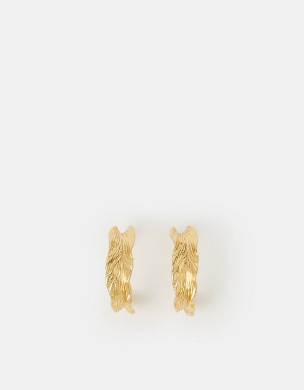 14ct Gold-Plated Feather Hoop Earrings, , large