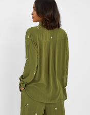 Embroidered Crinkle Shirt, Green (KHAKI), large